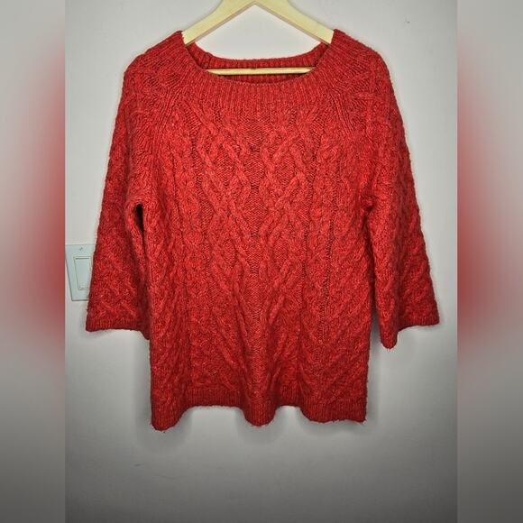 LOFT Womens Chunky Cable Knit Sweater Medium Salmon Color Boat Neck - Picture 2 of 10